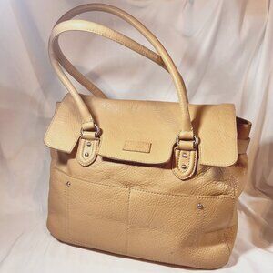 Cole Haan-Large Tan Leather Purse/Tote-Seafoam Inside Fabric-Flap Over Snap Shut